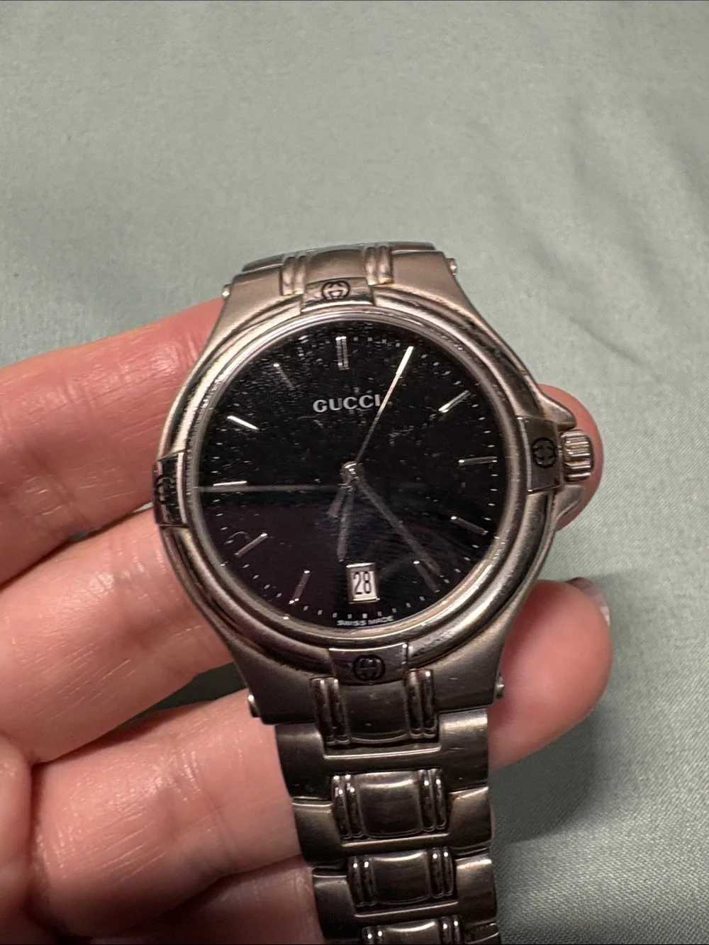 Gucci 9040M Swiss Made Stainless Steel Black Dial Watch